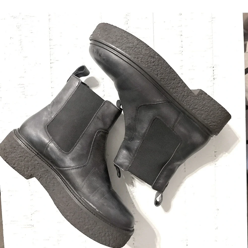 Free People Carmel Black Leather Platform Chelsea Boots 38 Grunge Whimsigoth